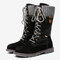 Women Winter Casual Splicing Lace Up Flat Mid Calf Snow Boots - Black
