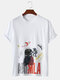 Mens Cartoon Space Astronaut Print Loose Cotton Short Sleeve T-Shirts - White