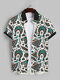 Mens Ethnic Vintage Feather Print Lapel Contrast Short Sleeve Shirts - White