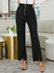 Solid Color Zip Front Slit Hem Casual Pants For Women - Black