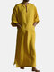 ChArmKpr Mens Cotton Solid Color Kaftan Vintage Loose V-Neck Split Long Dress Casual Robes - Yellow