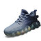 Men Stylish Transparent Sole Gradient Knitted Fabric Sport Running Sneakers - Blue