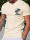 T-shirts à manches courtes et col rond pour hommes, imprimé paysage de cocotiers - Abricot