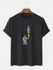 Mens Cartoon Astronaut Ice Cream Print Casual Lightweight Thin T-Shirt - Black