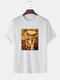 Mens Cartoon Mushroom Graphic O-Neck Community Spirit Cotton Short Sleeve T-Shirts - White