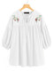 Flower Embroidery Puff Sleeves Casual T-shirt For Women - White
