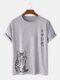 Mens Cute Japanese Cat Print Crew Neck Short Sleeve T-Shirts - Gray