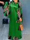 Колокольчик с леопардовым принтом и длинным рукавом Шея Макси Платье - Зеленый