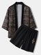 Mens Ethnic Tribal Geometric Pattern Loose Kimono Two Pieces Outfits - Black