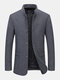 Mens Stand Collar Single Breasted Warm Casual Double Pocket Woolen Overcoats - Gray