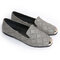 Embossing Round Toe Metal Detailed Flats - Grey