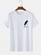 Mens Feather Print Crew Neck 100% Cotton Casual Short Sleeve T-Shirts - White