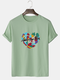 Mens Letter Colorful Heart Graphic Print Cotton Short Sleeve T-Shirts - Green