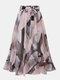 Flower Leaves Print Chiffon Belt Elastic Waist Elegant Skirt - Pink
