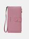 Women Faux Leather Fashion Multi-Slots Multifunction Solid Color Clutch Bag Brief Phone Bag - Pink