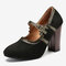 Women Pumps Fashion Buckle Strap Mary Jane Comfy Chunky Heel Shoes - Black