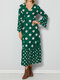 Leopard Flower Letters Dot Print Long Sleeve Tie Side Maxi Dress - Green