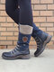 Large Size Winter Casual Side Zipper Color Block Wool Stitching Flat Mid-calf Boots For Women - Blue