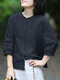 Feminino botão sólido frontal algodão casual manga 3/4 Camisa - Azul escuro