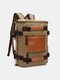 Men Vintage Canvas Multifunction Large Capacity Color Matching Travel Backpack - Khaki