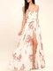 Flower Print Wrap Open Back Criss-cross Slit Maxi Dress - Apricot