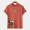 Men 99% Cotton Fun Cartoon Monster Print Round Neck Casual Loose T-Shirts - Red