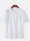Mens Cotton Solid Color Small Cloud Embroidered Loose T-Shirt - White