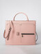 Women Multifunction Handbag Solid 13.3 Inch Laptop Briefcase Crossbody Bag - Pink