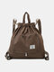 Women Nylon Casual Wear-Resistant Waterproof Solid Color Sport Backpack - Coffee