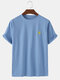 Mens Cotton Weather Embroidered Solid Color Loose Light T-Shirts - Blue
