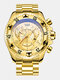Large Dial Men Business Watch Decorated Pointer Steel Band Calendar Waterproof Quartz Watch - Gold