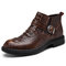 Men Stylish Crocodile Pattern Cow Leather Boots - Brown