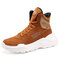 Men Sport Pure Color Leather Lightweight Comfy High Top Casual Sneakers - Brown