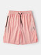 Men Solid Lightweight Beach Surfing Loose Drawsting Sportwear Shorts With Towel Loop - Pink