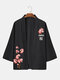 Mens Floral Tokyo Printed Open Front Loose Black Kimono - Black
