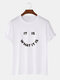Camiseta de manga corta 100 % algodón con gráficos de sonrisa y letras de calle para hombre - Blanco