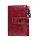 Women Retro Genuine Leather Multi-slots Bifold Small Short Wallets Card Holder Purse - Red