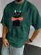 Mens Cute Cat Print Crew Neck Casual Short Sleeve T-Shirts Winter - Green