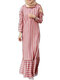 Striped Print Lapel Long Sleeve Plus Size Patchwork Dress with Button - Pink