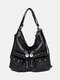 Vintage Multi-pocket Brown Shoulder Bag Handbag Tote - Black