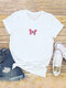 Butterfly Print Short Sleeve O-neck T-shirt For Women - White