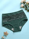 Multi Color Women Lace Cotton Comfy Breathable Antibacterial Mid Waist Panties - Dark Green