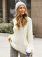 White Half-collar Lantern Sleeves Casual Sweater for Women - White