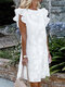 Print Ruffle Sleeve Round Neck Casual Midi Dress - White