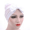 Women Satin Solid Color Big Bowknot Muslim Beanie Hat Four Seasons Suitable Casual Turban Cap - White