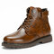 Men Short Calf Hasp Lace-up Hard Wearing Outdoor Work Boots - Brown
