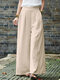 Casual Solid Pocket Wide Leg Pants For Women - Apricot