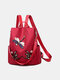 Women Multi-carry Chinese Style Dragonfly Embroidered Large Capacity Calico Backpack Crossbody Bag - Red