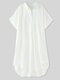 Plain High-low Hem Button Front Plus Size Casual Shirt - White