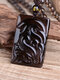 Vintage Ethnic Nine Tailed Fox Pattern Carved Rectangular Obsidian Necklaces - #01